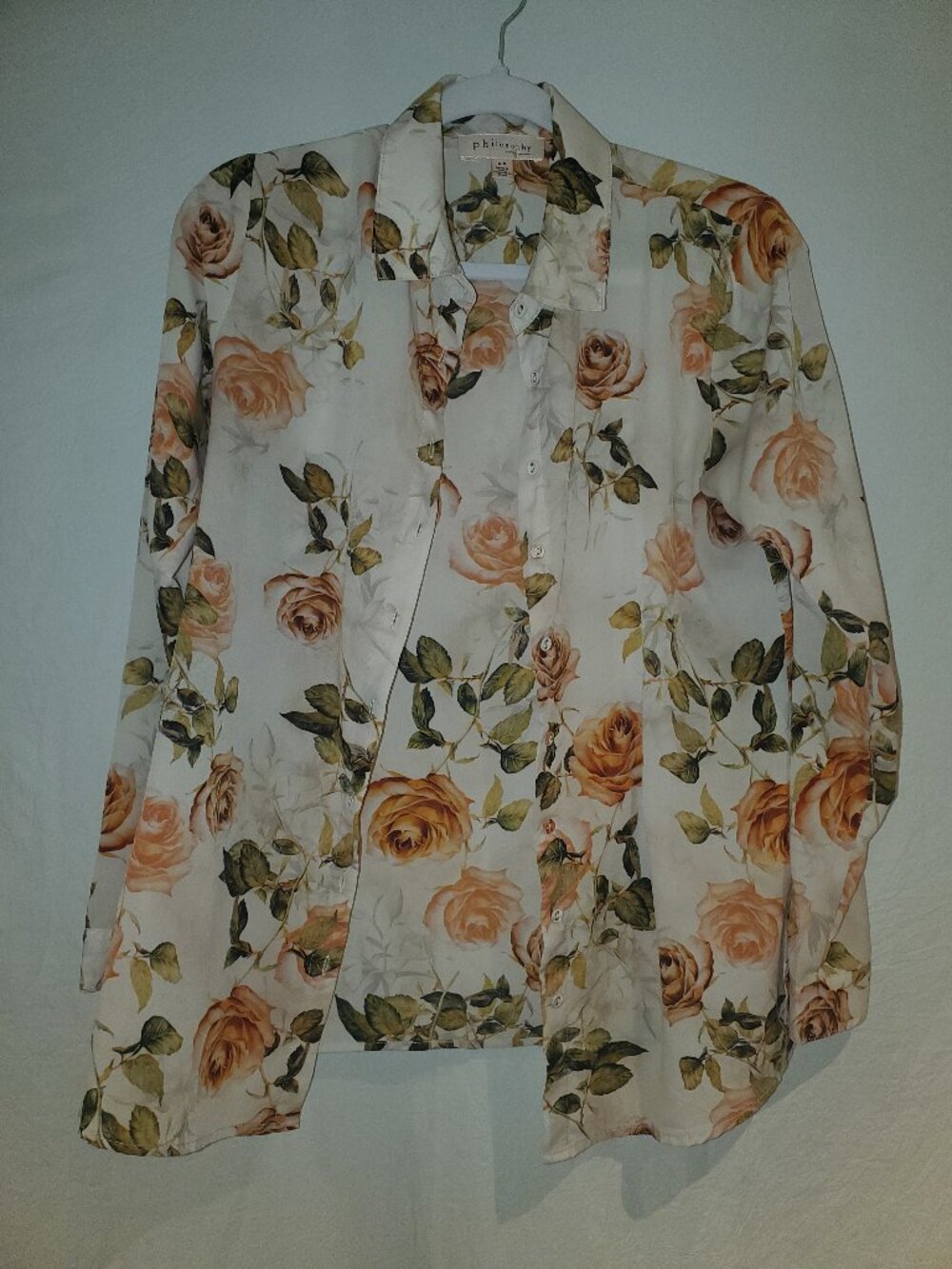 Philosophy Republic Peach Rose Floral Button Down Blouse